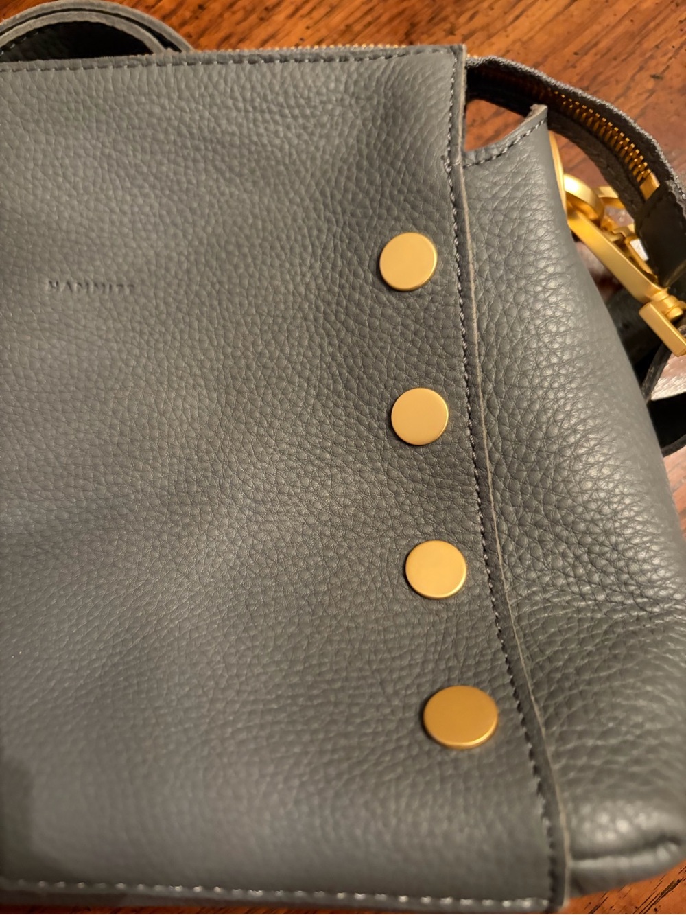NWOT Hammitt Bluish Gray Leather Shoulder Bag with Gold Stud Accents MSRP$495 - Picture 8 of 15